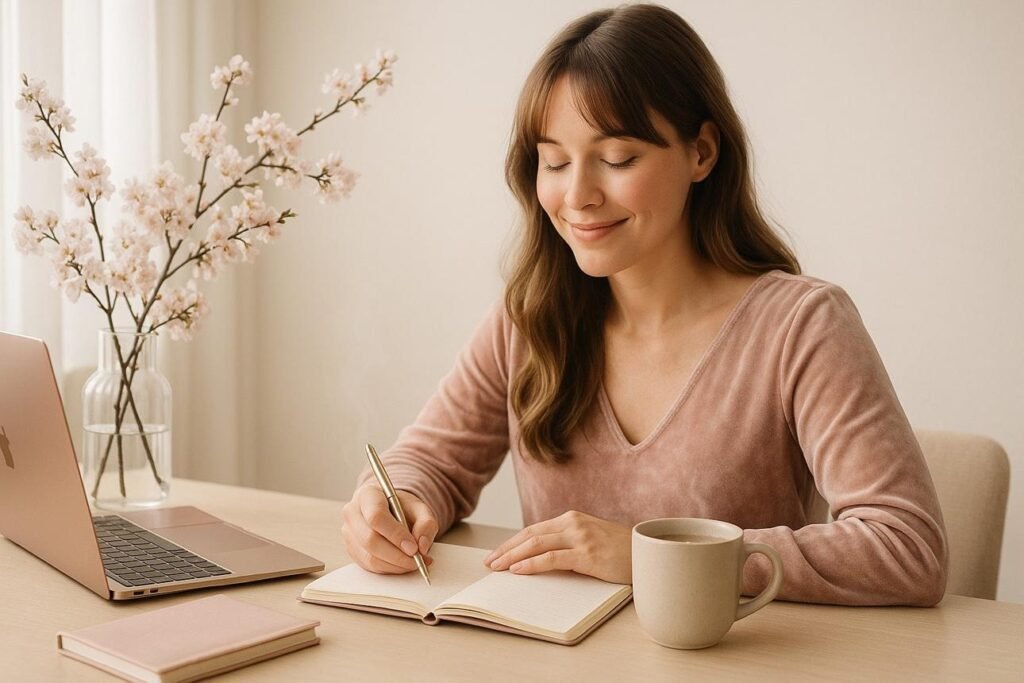 woman journaling for mental clarity in a peaceful workspace